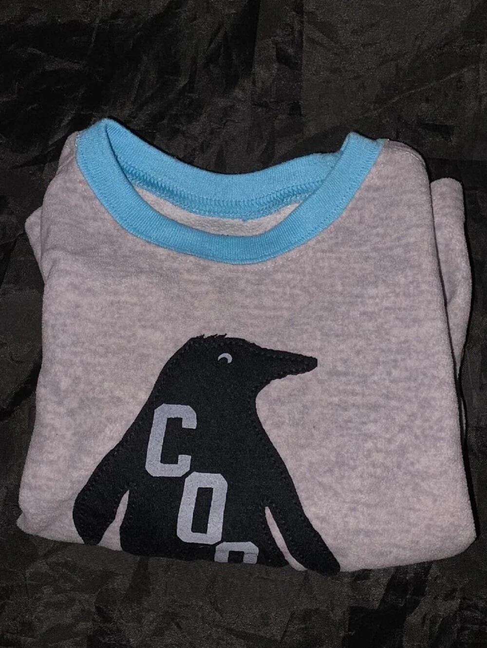 Carter's Grey Long Sleeve Tee with Blue Collar and Navy Penguin